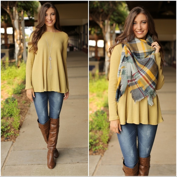 Infinity Raine Tops - ✨LAST ONE✨Light Mustard Waffle Knit Tunic